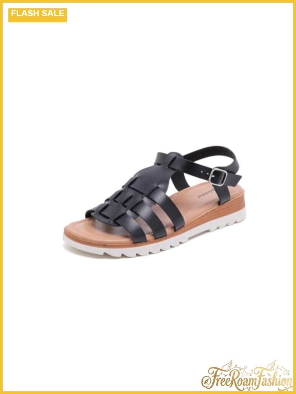 Open Toe Fisherman Sandals Low Wedge Ankle Strap Faux Leather